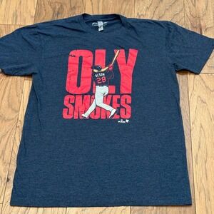 BreakingT Matt Olson Oly Smokes Atlanta Braves Navy Blue Graphic T-Shirt S